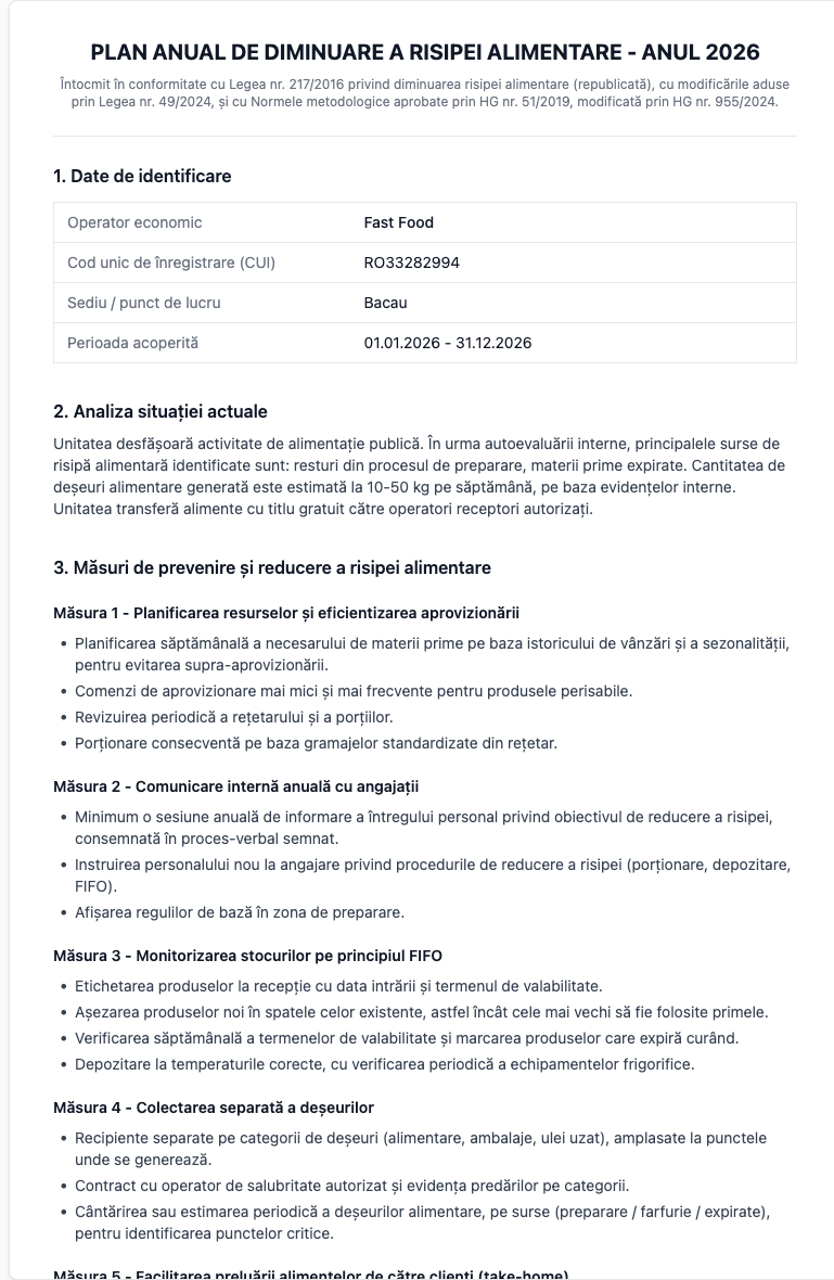 Pagina publică a planului de diminuare a risipei alimentare