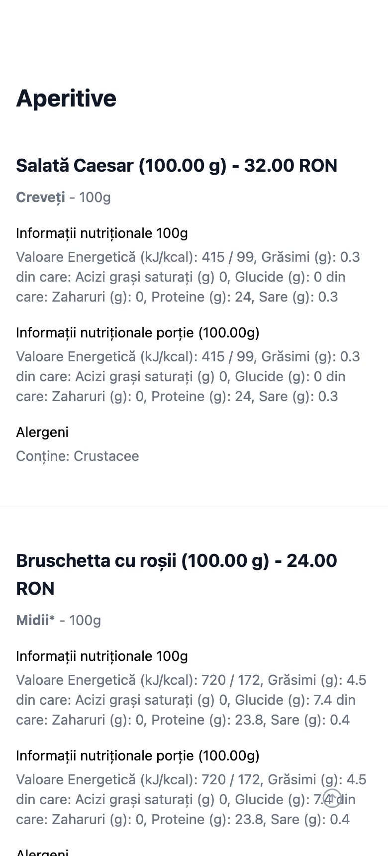 Meniul extins: ingrediente, valori nutriționale și alergeni (Ordinul 201)